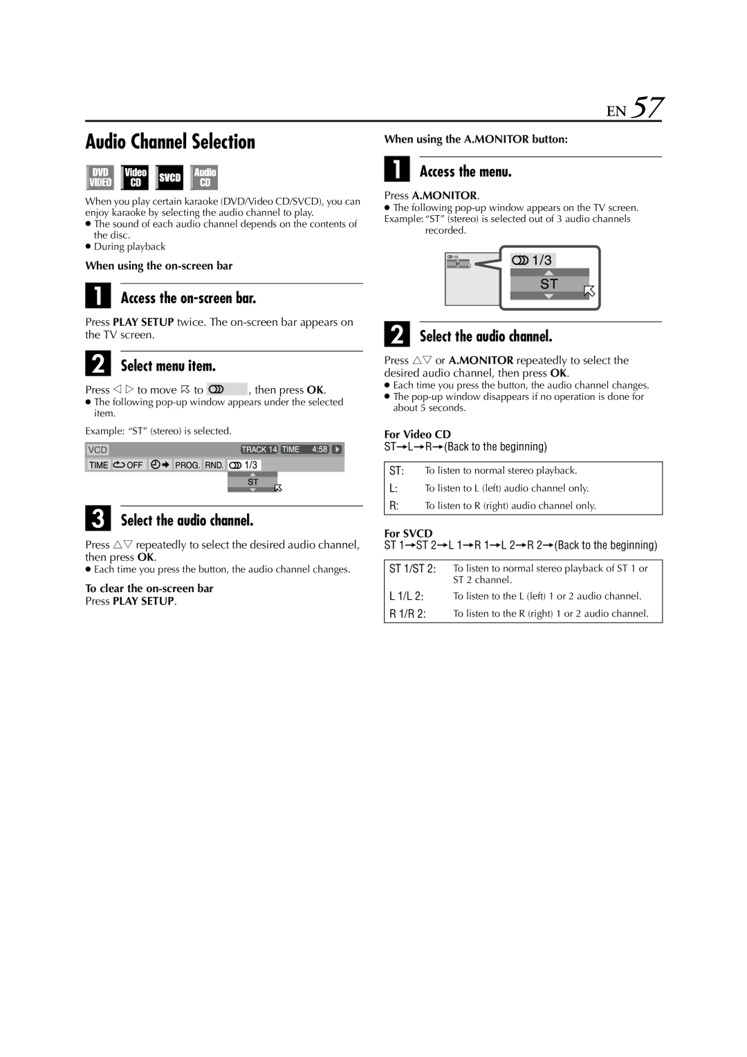 JVC HR-XVC33U manual Audio Channel Selection 