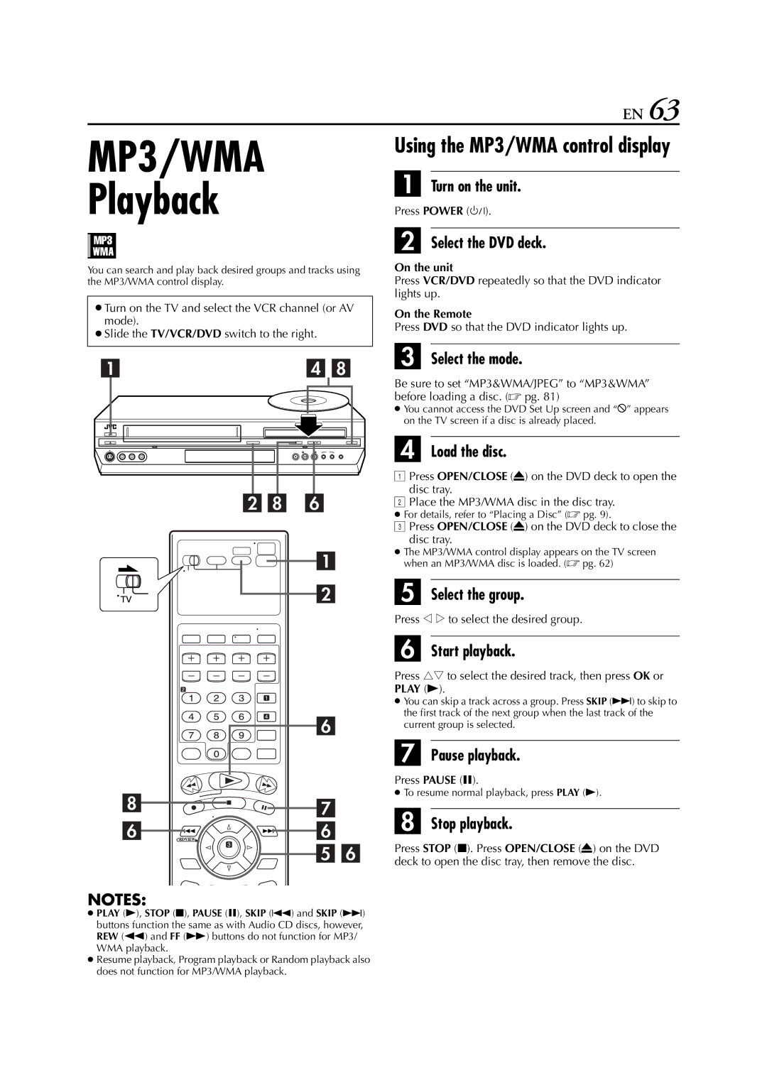 JVC HR-XVC33U manual MP3/WMA, Playback 