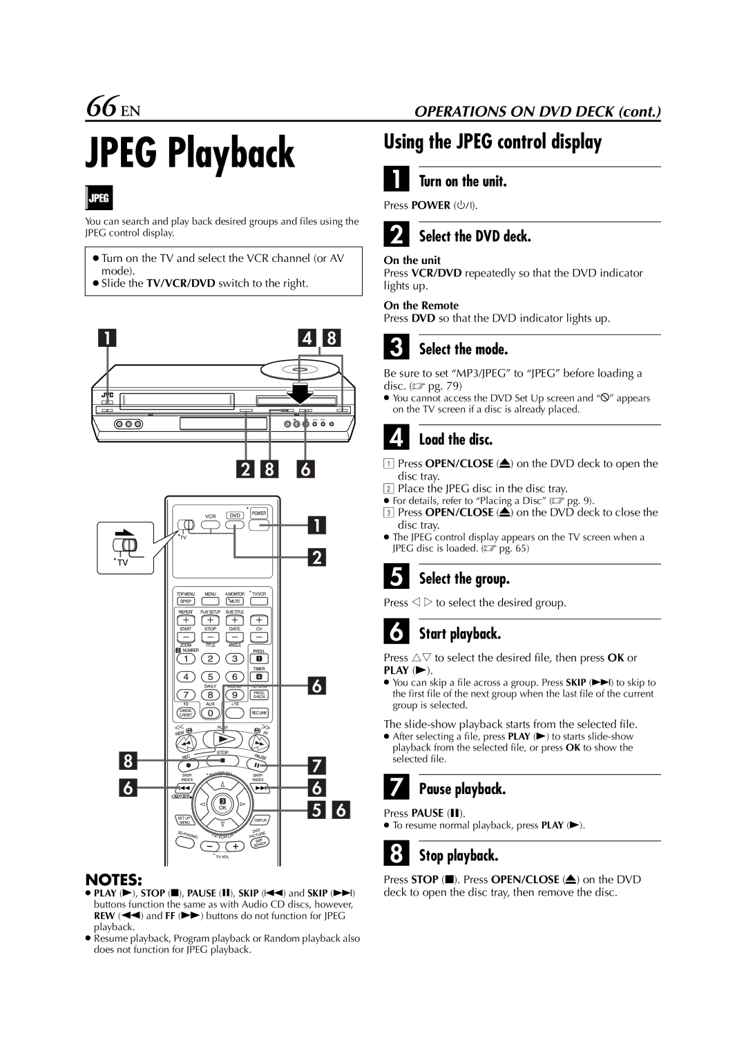 JVC HR-XVC33U manual Jpeg Playback, 66 EN, Using the Jpeg control display 