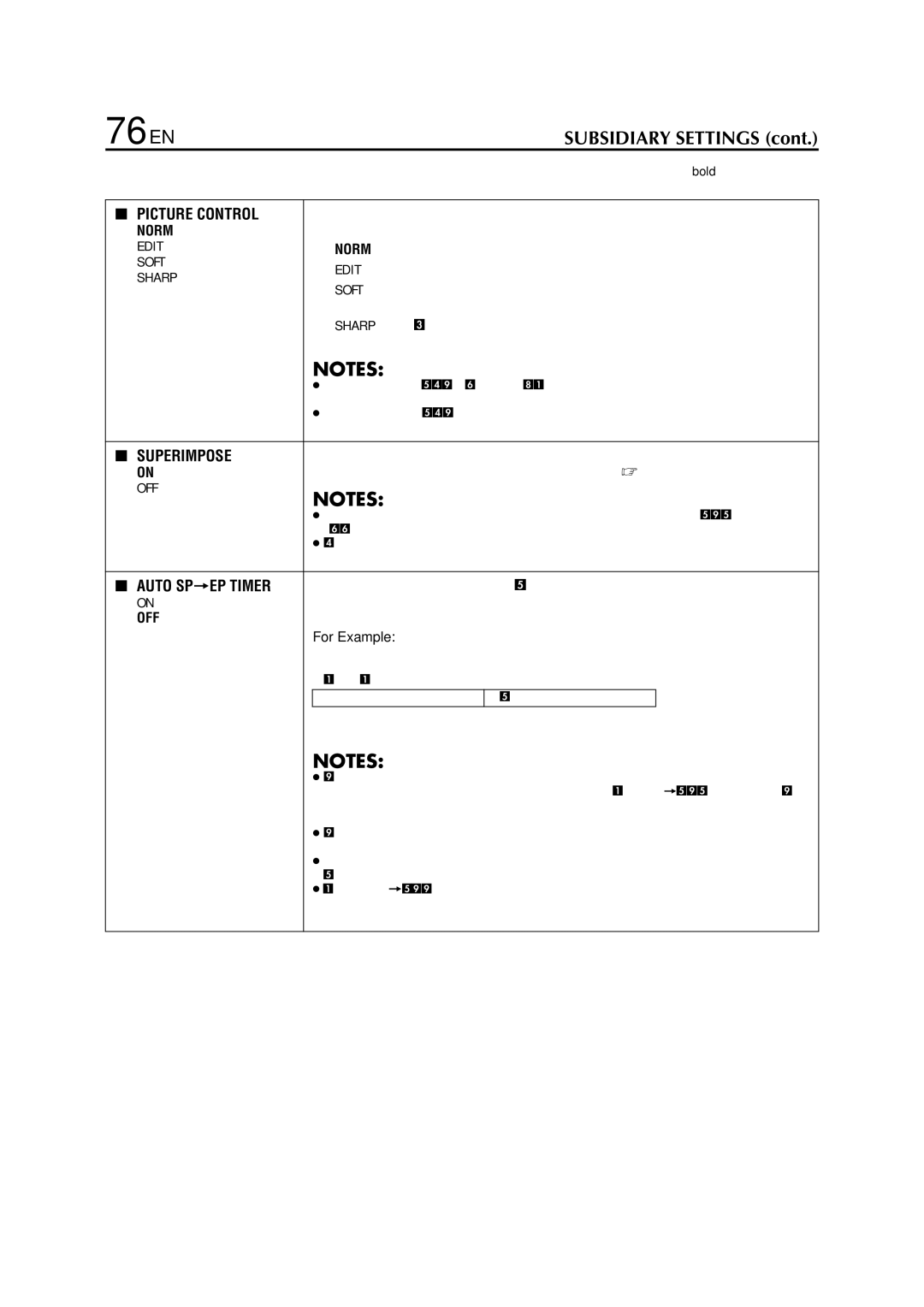 JVC HR-XVC33U manual 76 EN, Picture Control, Superimpose, Auto Spep Timer, For Example 