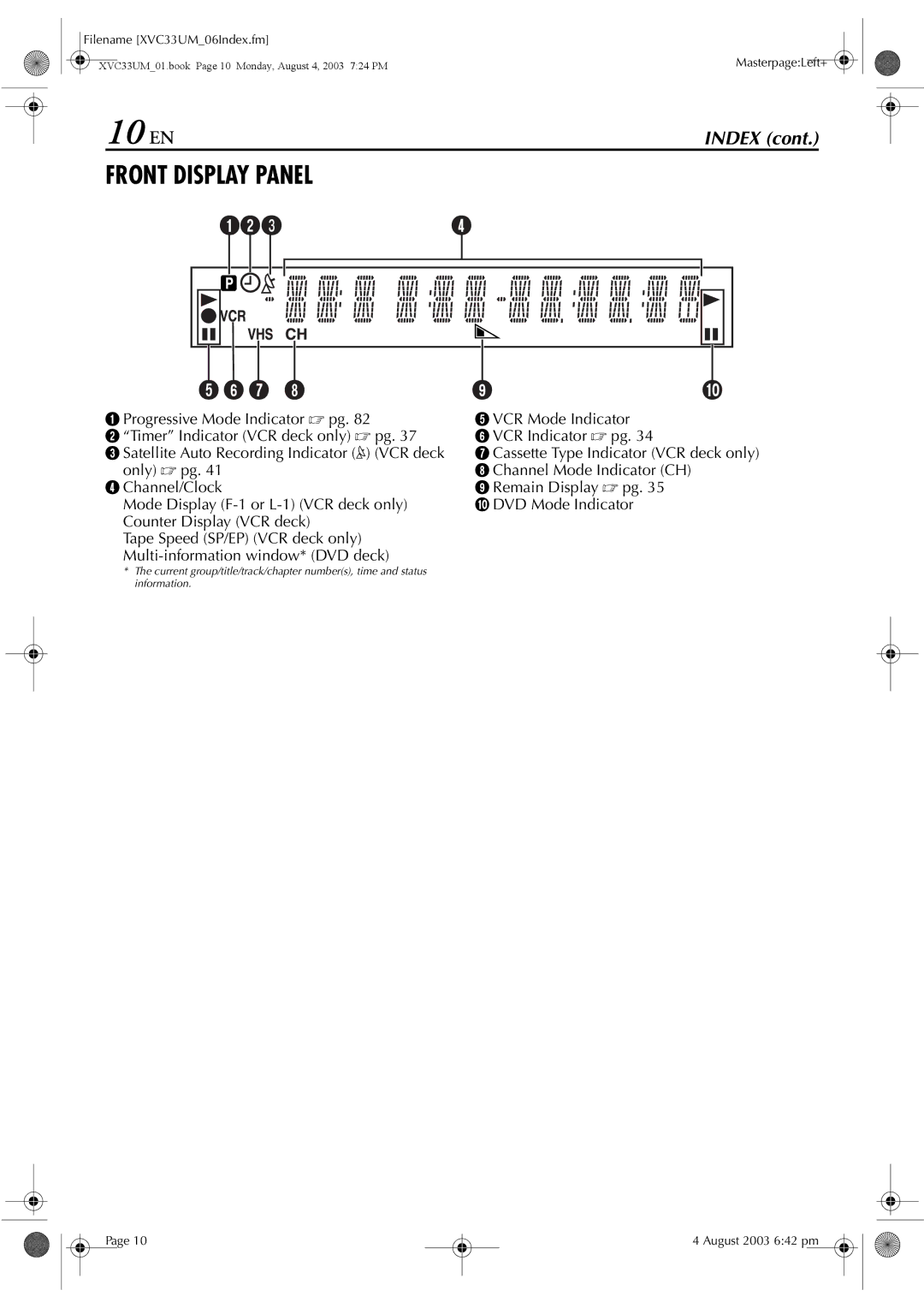 JVC HR-XVC33UM manual 10 EN, Cassette Type Indicator VCR deck only 