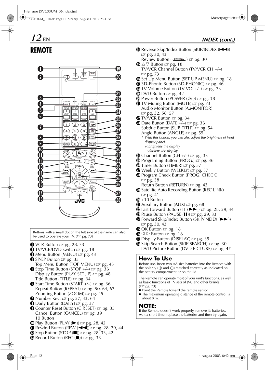 JVC HR-XVC33UM manual 12 EN, How To Use 