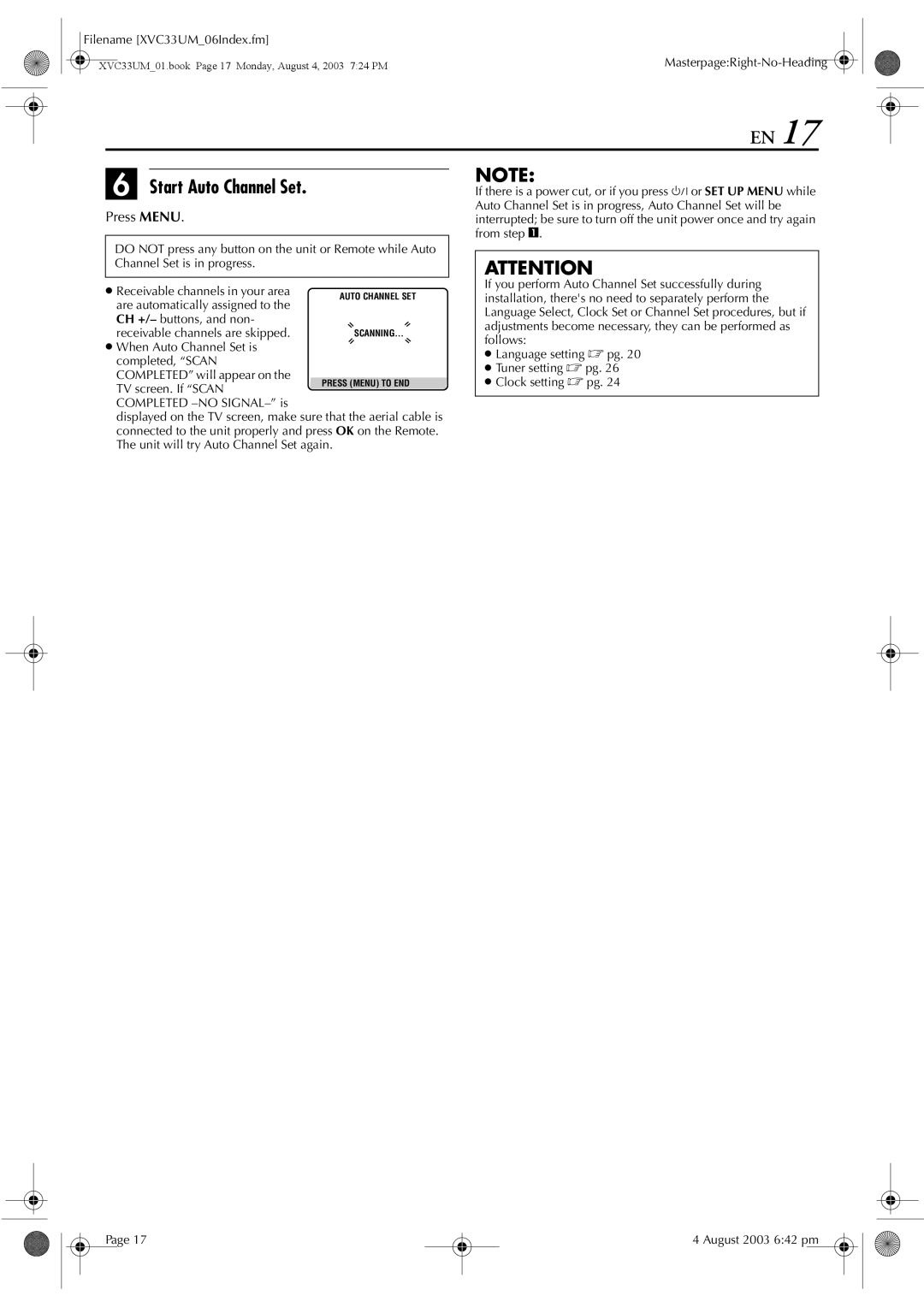 JVC HR-XVC33UM manual Press Menu 