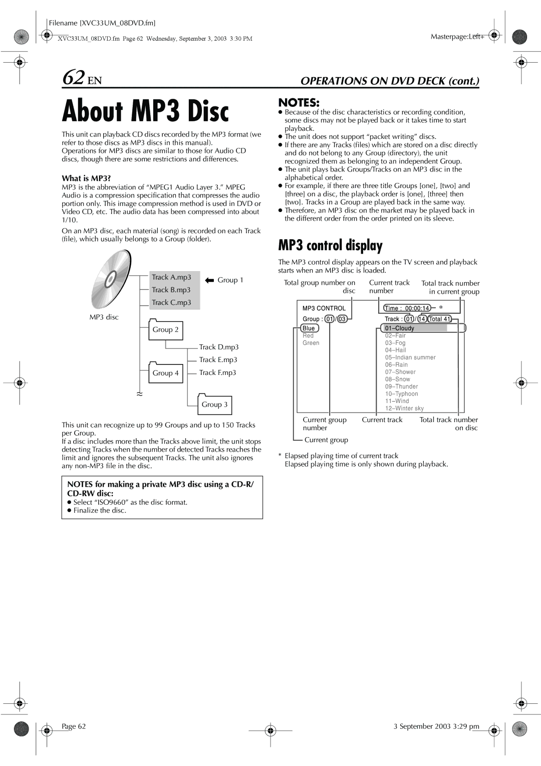 JVC HR-XVC33UM manual 62 EN, MP3 control display, What is MP3? 