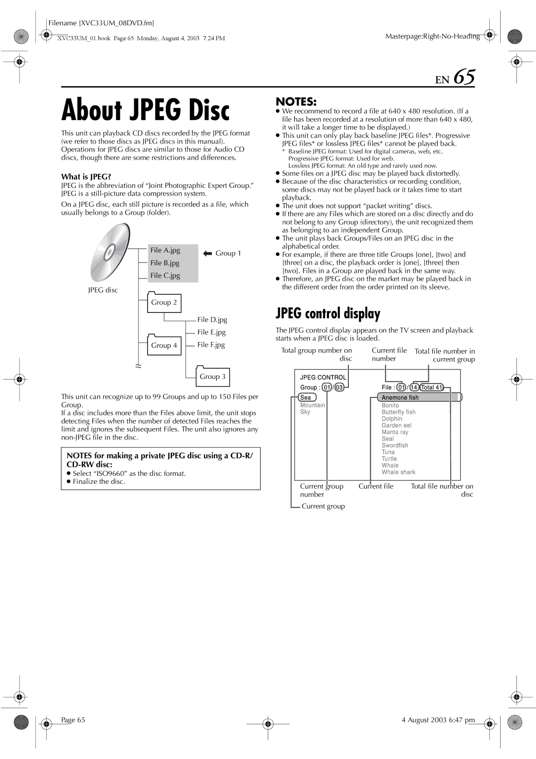 JVC HR-XVC33UM manual Jpeg control display, What is JPEG?, CD-RW disc 