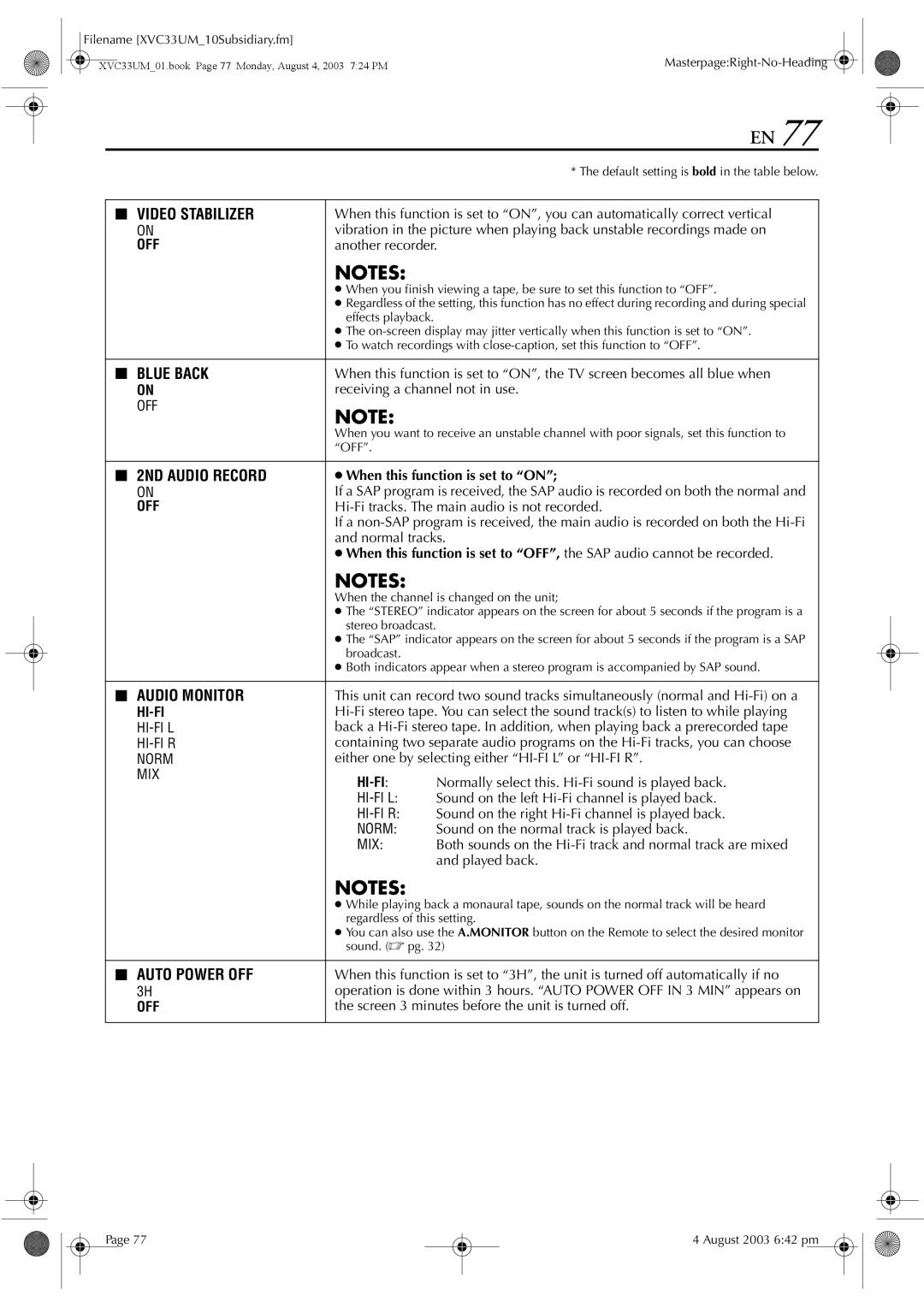 JVC HR-XVC33UM manual When this function is set to on 