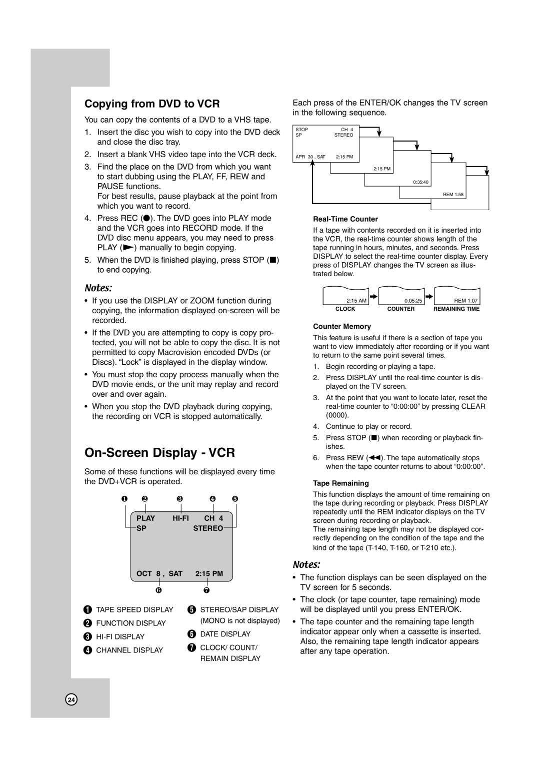 JVC HR-XVC38BU, HR-XVC39SU manual On-Screen Display VCR, Copying from DVD to VCR 