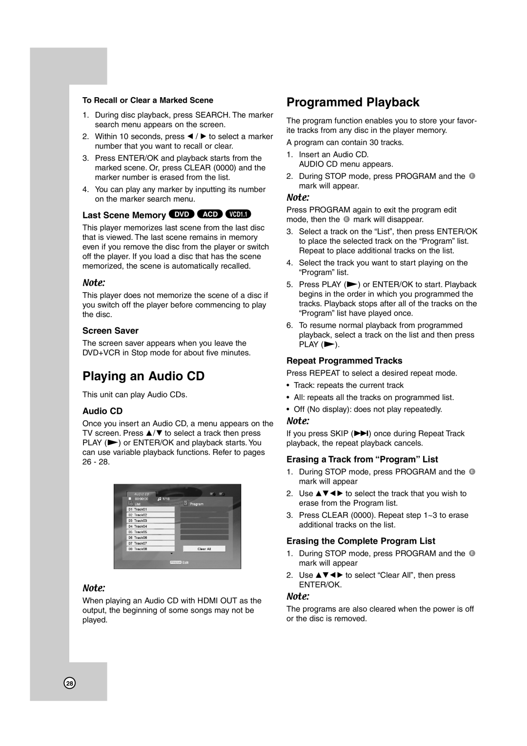 JVC HR-XVC38BU, HR-XVC39SU manual Playing an Audio CD, Programmed Playback 