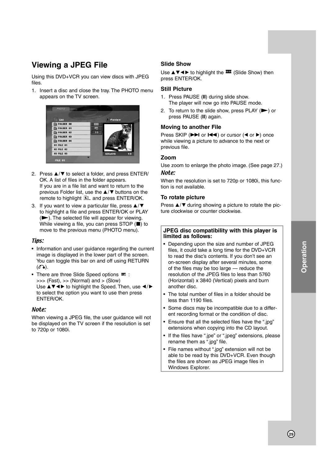 JVC HR-XVC39SU, HR-XVC38BU manual Viewing a Jpeg File 