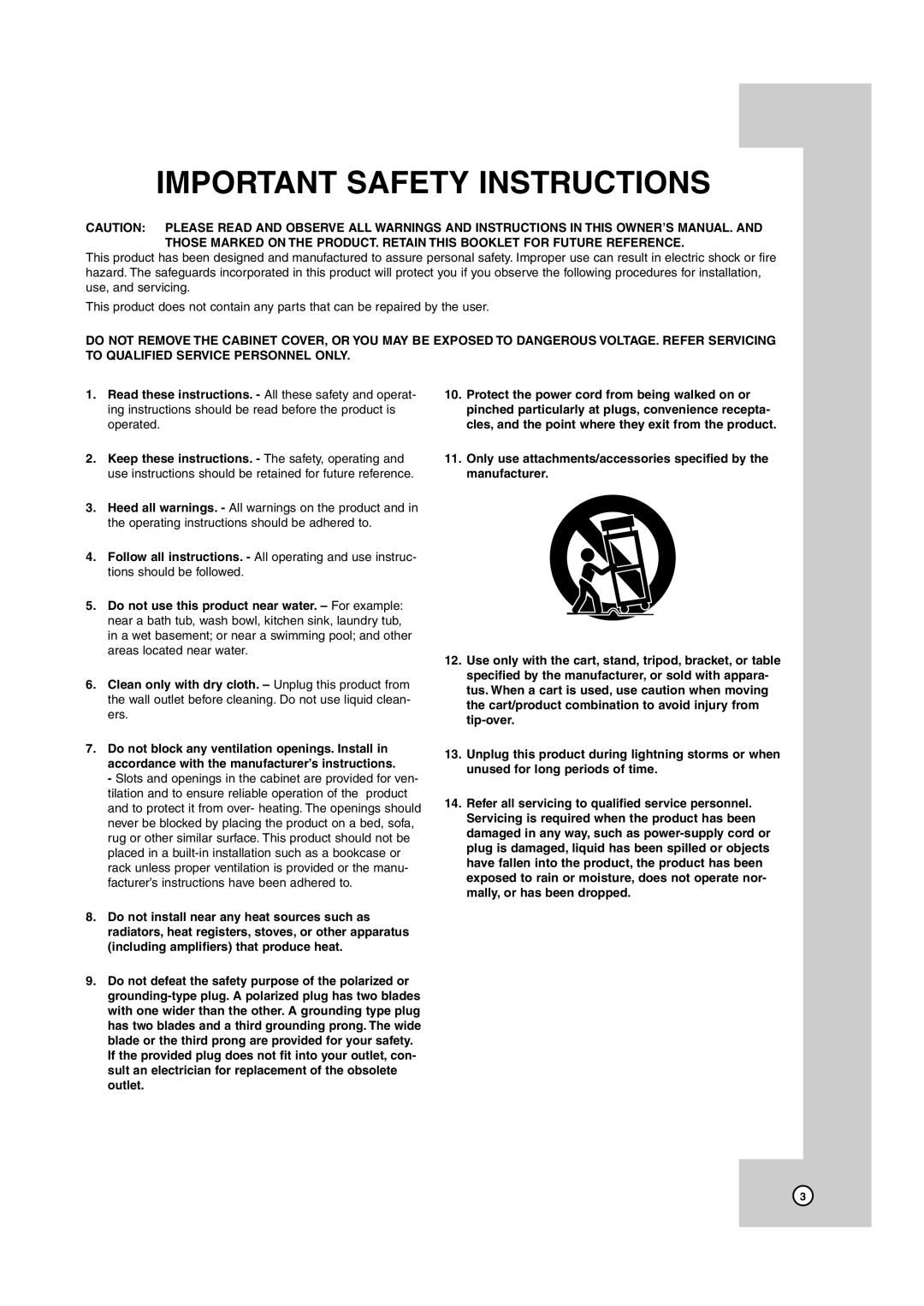 JVC HR-XVC39SU, HR-XVC38BU manual Important Safety Instructions 