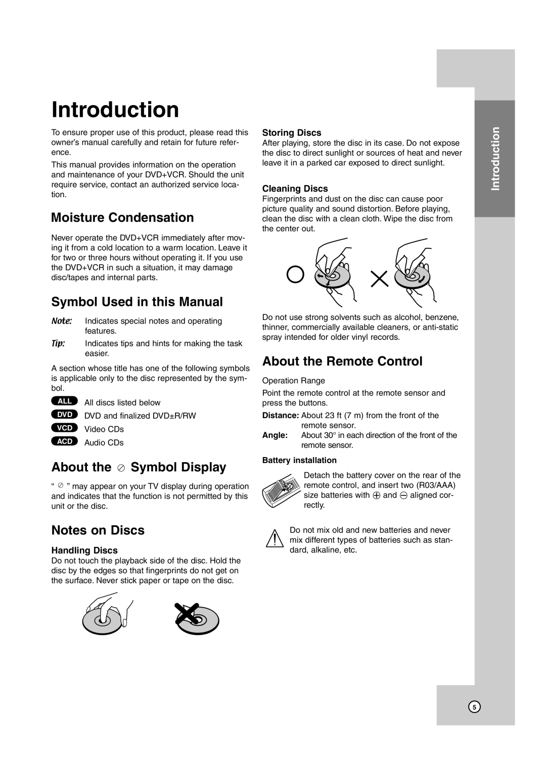 JVC HR-XVC39SU manual Moisture Condensation, Symbol Used in this Manual, About the Symbol Display, About the Remote Control 