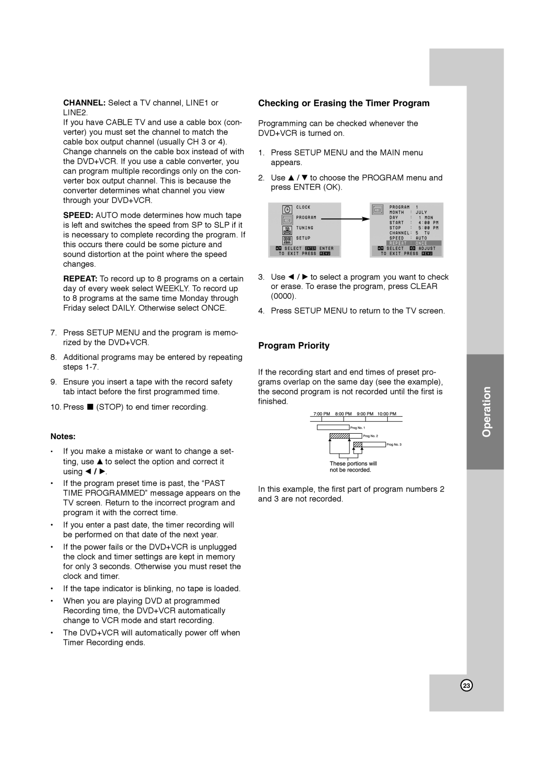 JVC HR-XVC40B, HR-XVC41S manual Checking or Erasing the Timer Program, Program Priority 