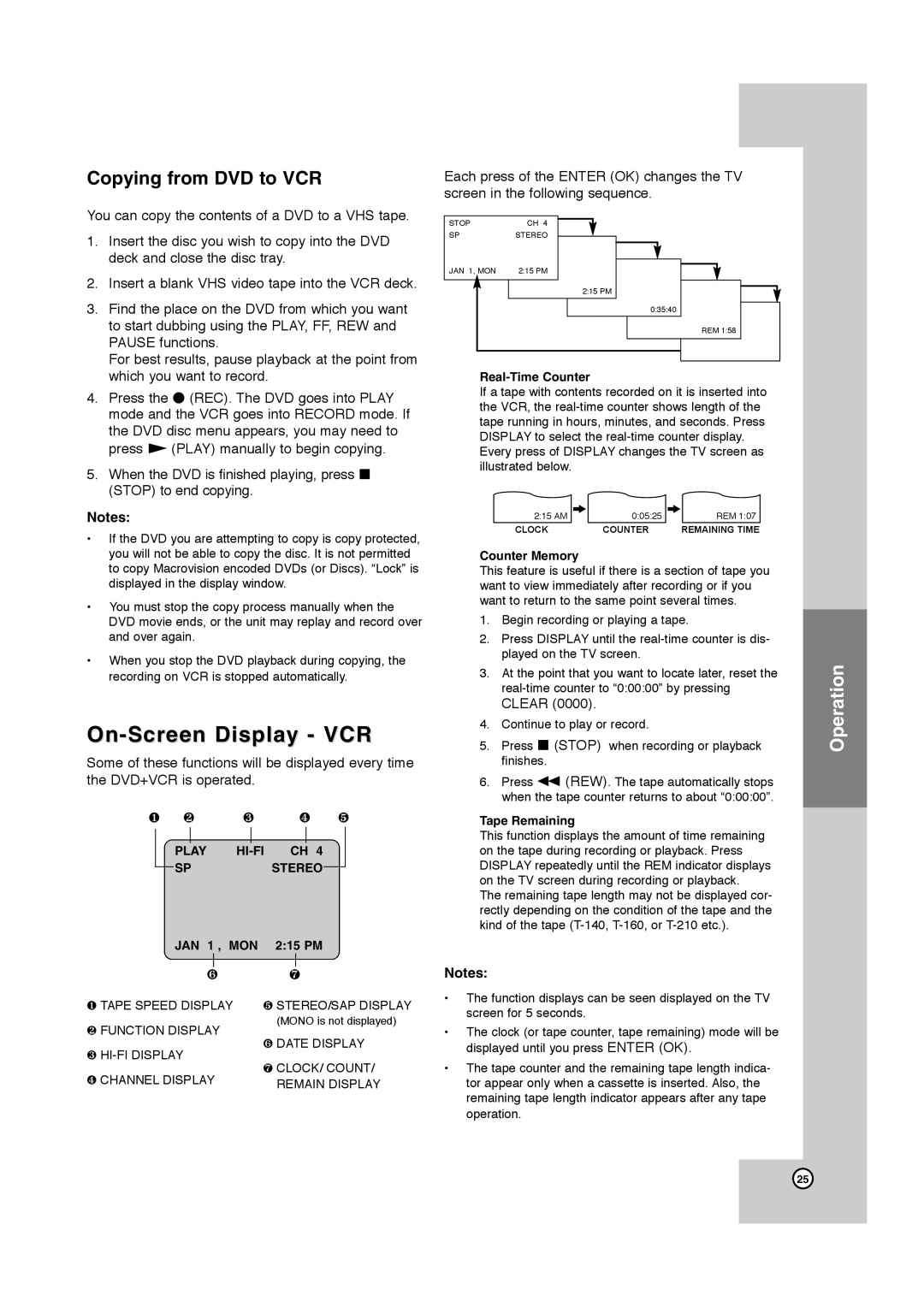 JVC HR-XVC40B, HR-XVC41S manual On-Screen Display VCR, Copying from DVD to VCR 