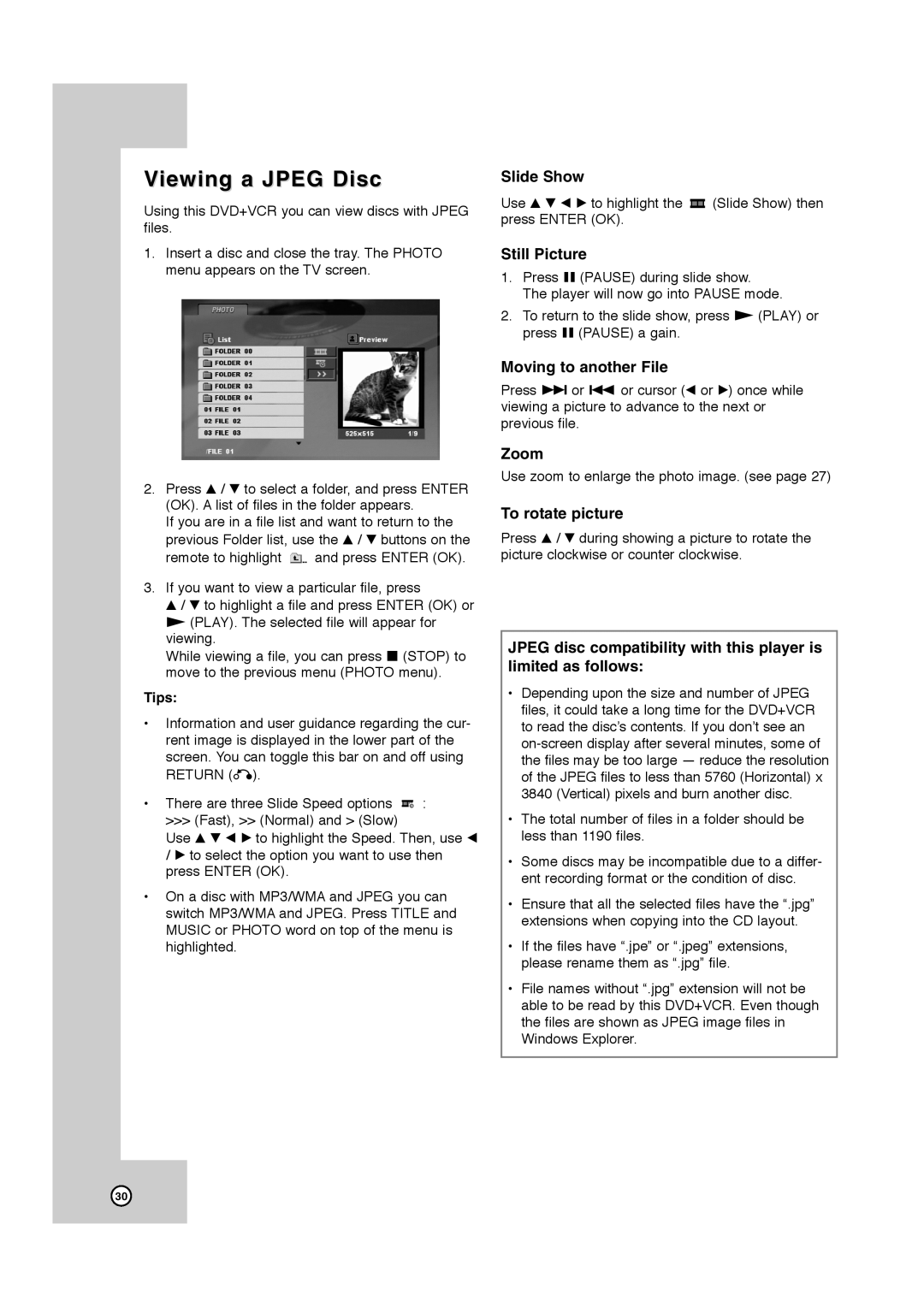 JVC HR-XVC41S, HR-XVC40B manual Viewing a Jpeg Disc 