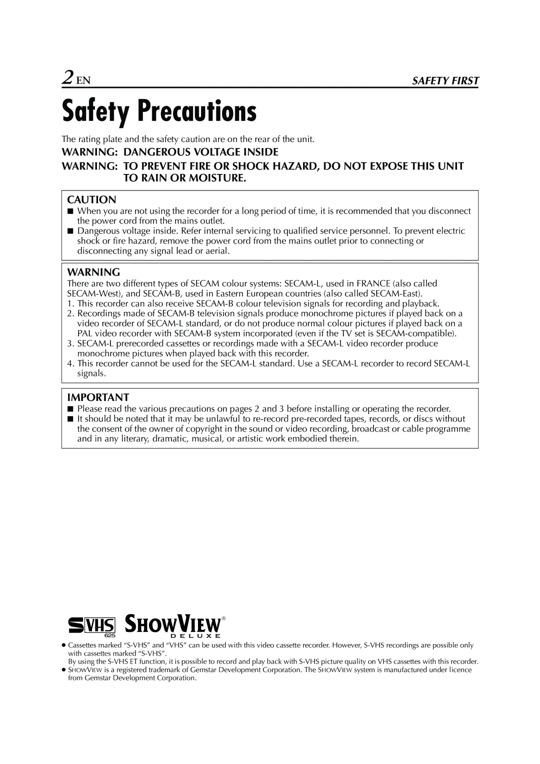 JVC HRS6960E specifications Safety Precautions 