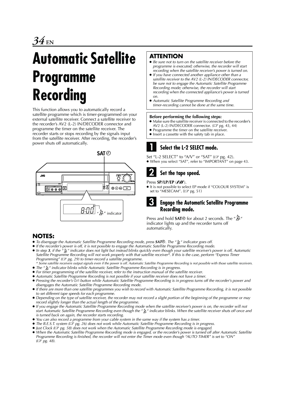 JVC HRS6960E Programme Recording, 34 EN, Select the L-2 Select mode, Recording mode, Before performing the following steps 