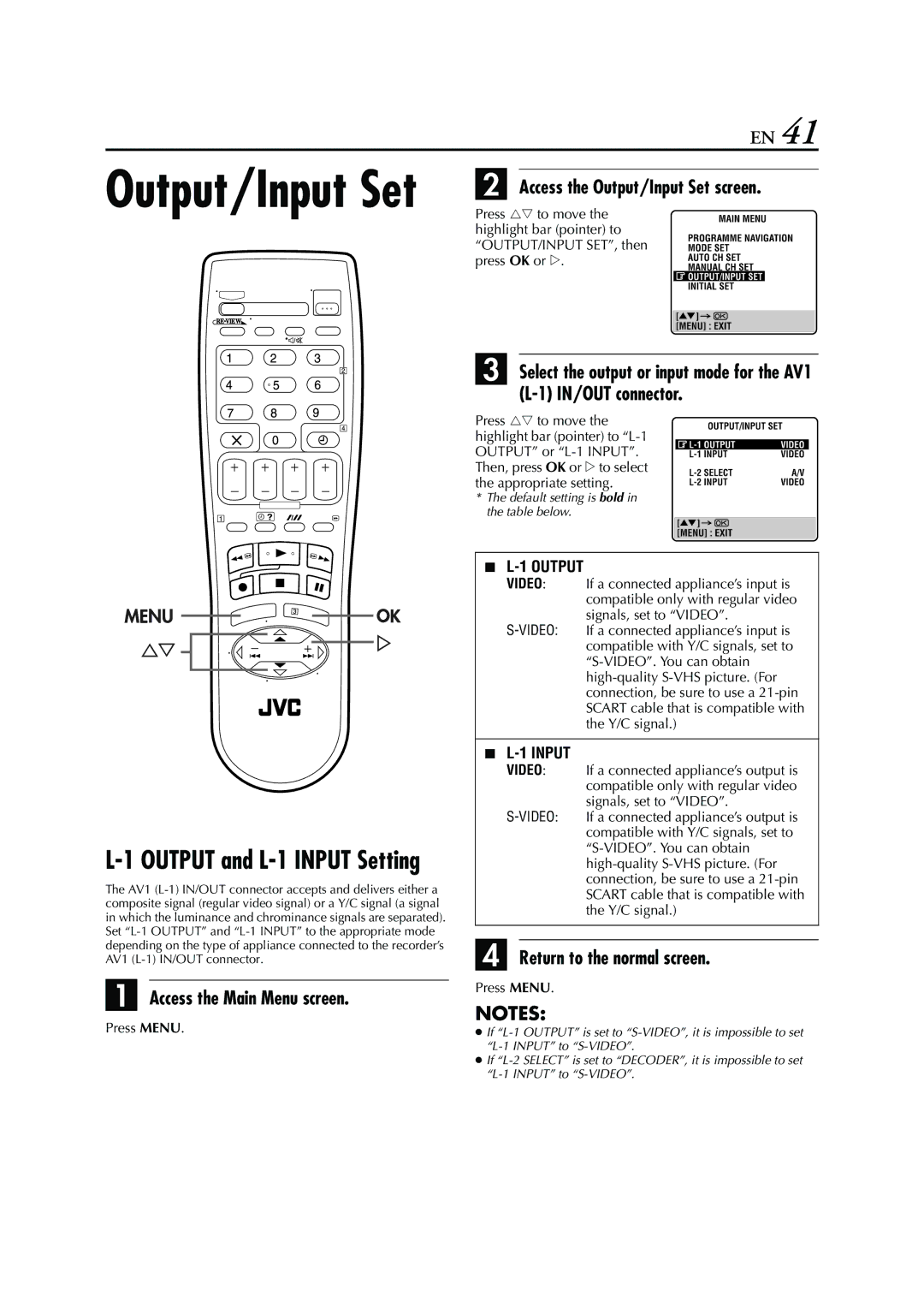 JVC HRS6960E specifications Output and L-1 Input Setting, Output/Input Set B Access the Output/Input Set screen 