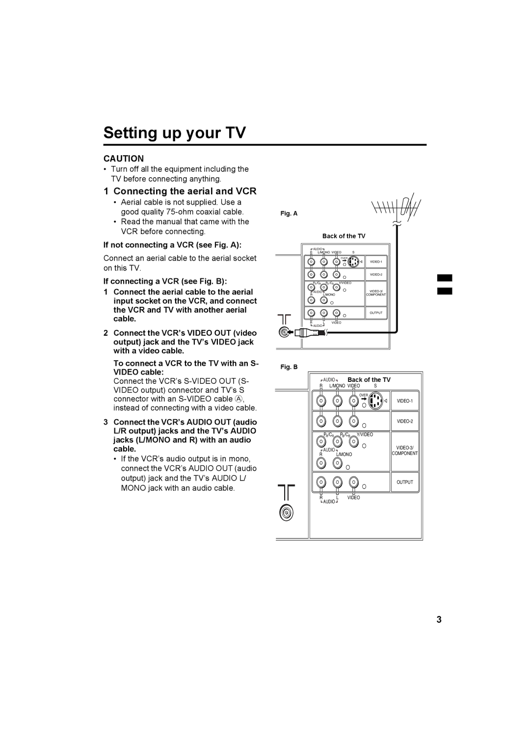 JVC HV-29JH24, HV-29JH54, HV-29JH74, HV-29VH14, HV-29JH54 manual Setting up your TV, Connecting the aerial and VCR 