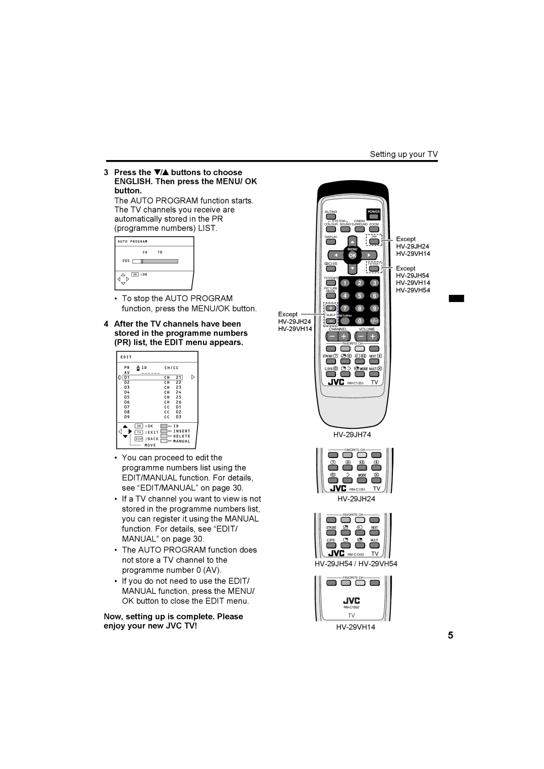 JVC HV-29JH24, HV-29JH54, HV-29JH74, HV-29VH14, HV-29JH54 manual Now, setting up is complete. Please enjoy your new JVC TV 