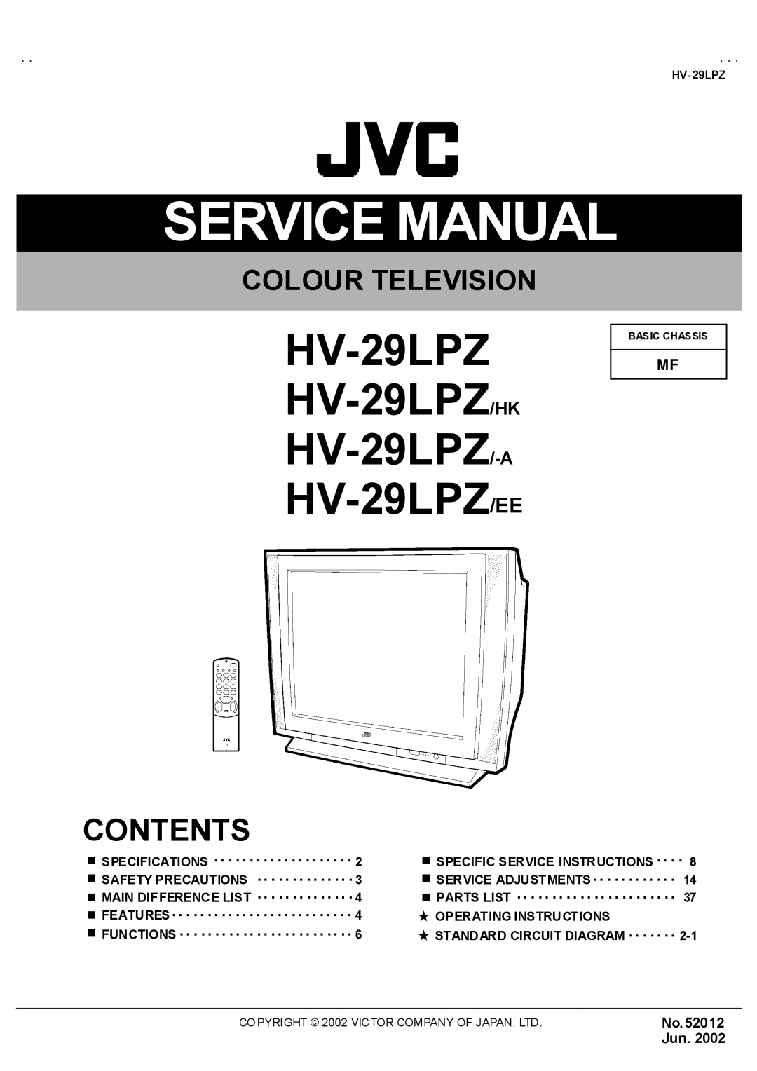 JVC HV-29LPZ/-A, HV-29LPZ/HK, HV-29LPZ/EE service manual HV-29LPZ HV-29LPZ HV-29LPZ HV-29LPZ, Contents 