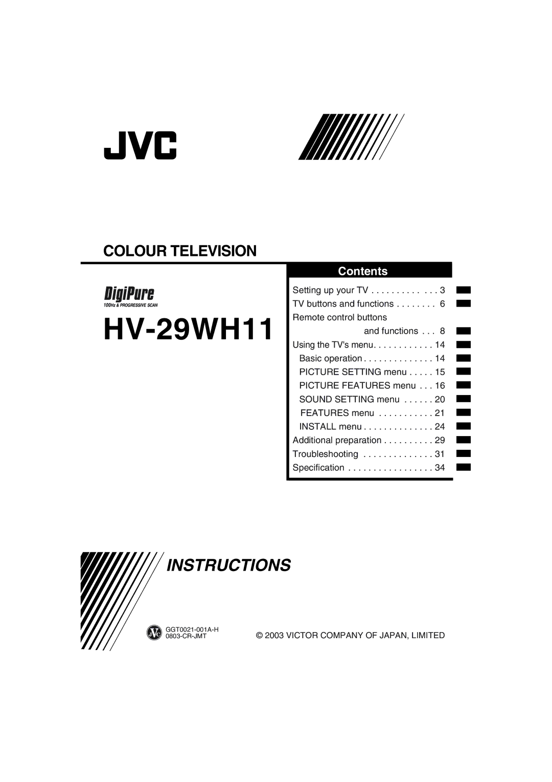 JVC HV-29WH11 manual 