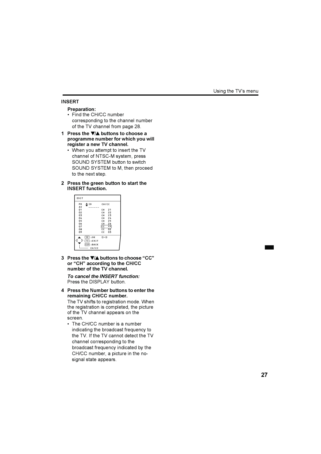 JVC HV-29WH11 manual Preparation, To cancel the Insert function Press the Display button 