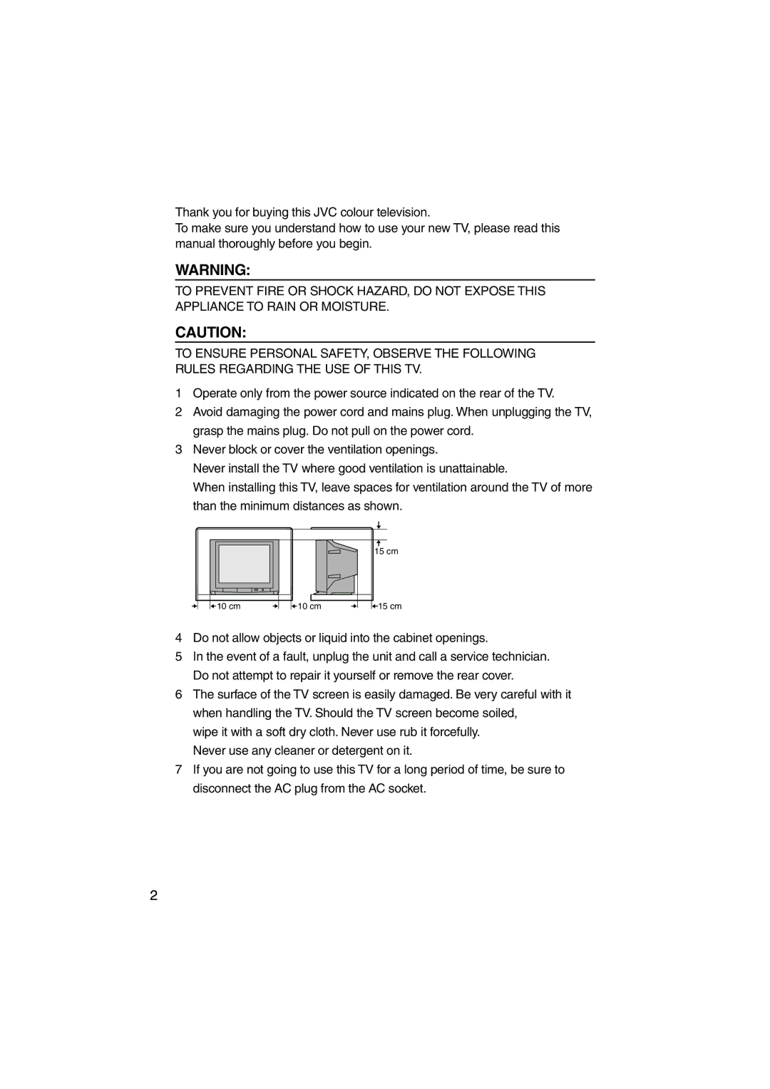 JVC HV-29WZ, HV-34LZ manual Do not allow objects or liquid into the cabinet openings 