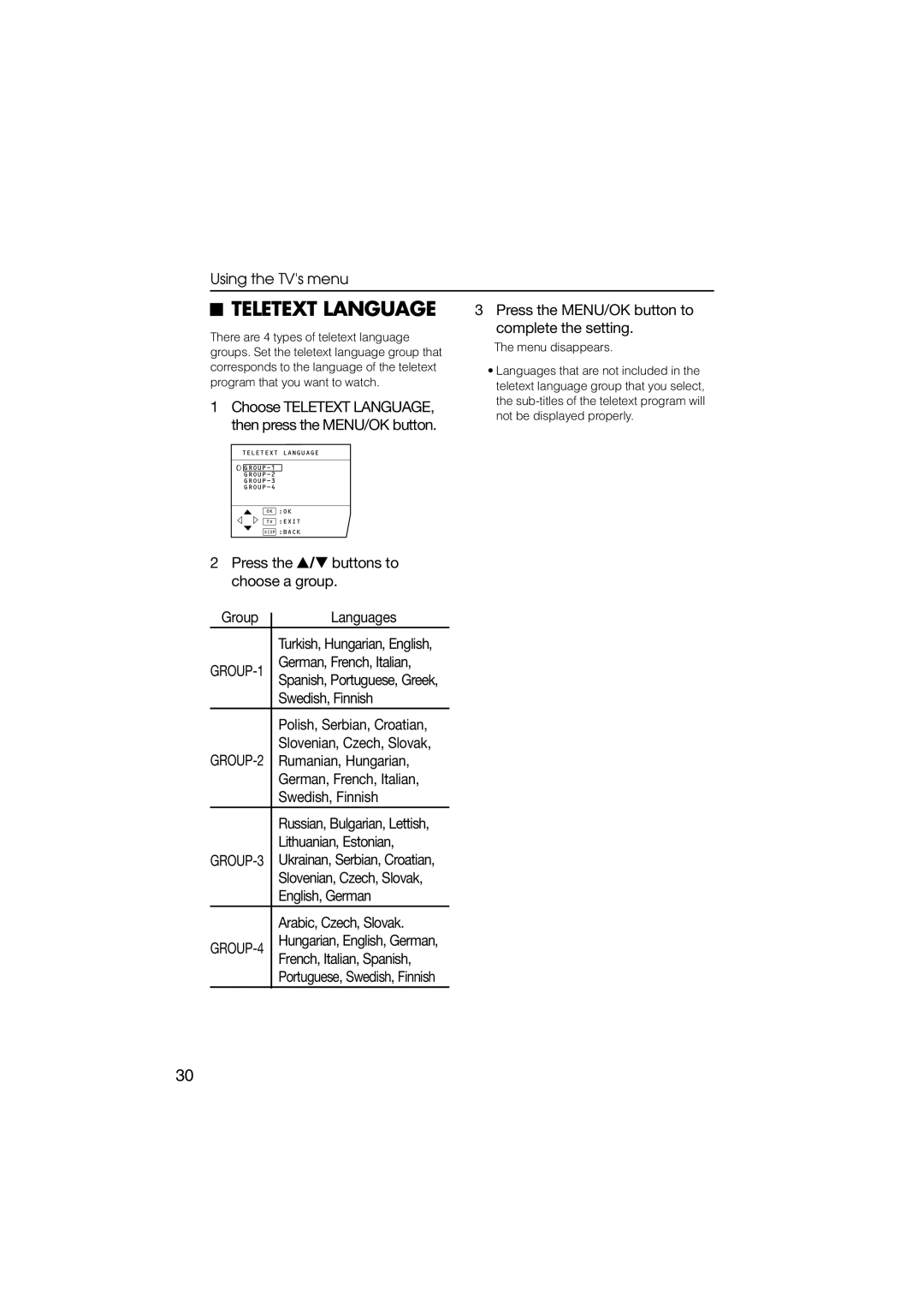 JVC HV-29WZ, HV-34LZ manual Teletext Language 