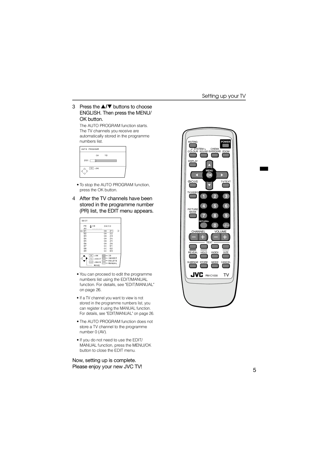 JVC HV-34LZ, HV-29WZ manual Now, setting up is complete Please enjoy your new JVC TV 