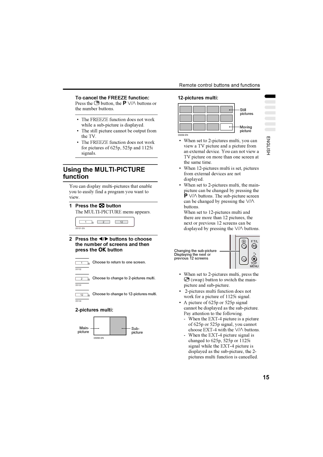 JVC HV-32P37SUE, HV-28P37SUE manual Using the MULTI-PICTURE, Function, To cancel the Freeze function, Pictures multi 