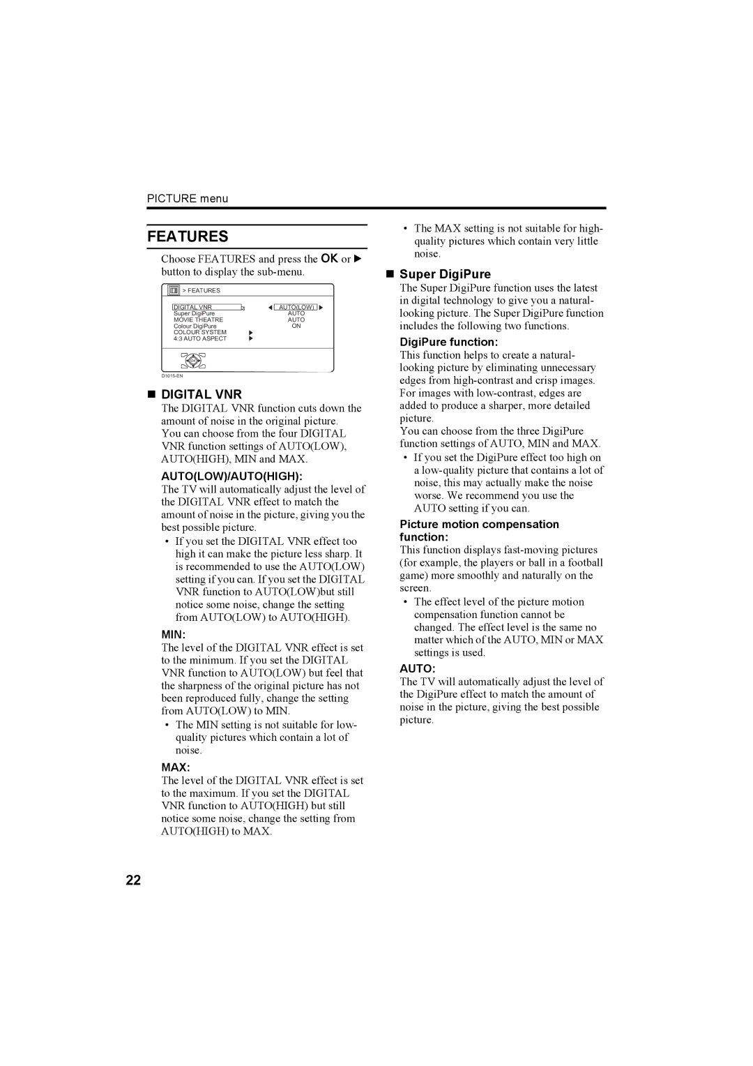 JVC HV-32P37SUE, HV-28P37SUE manual Features, „ Digital VNR, „ Super DigiPure 