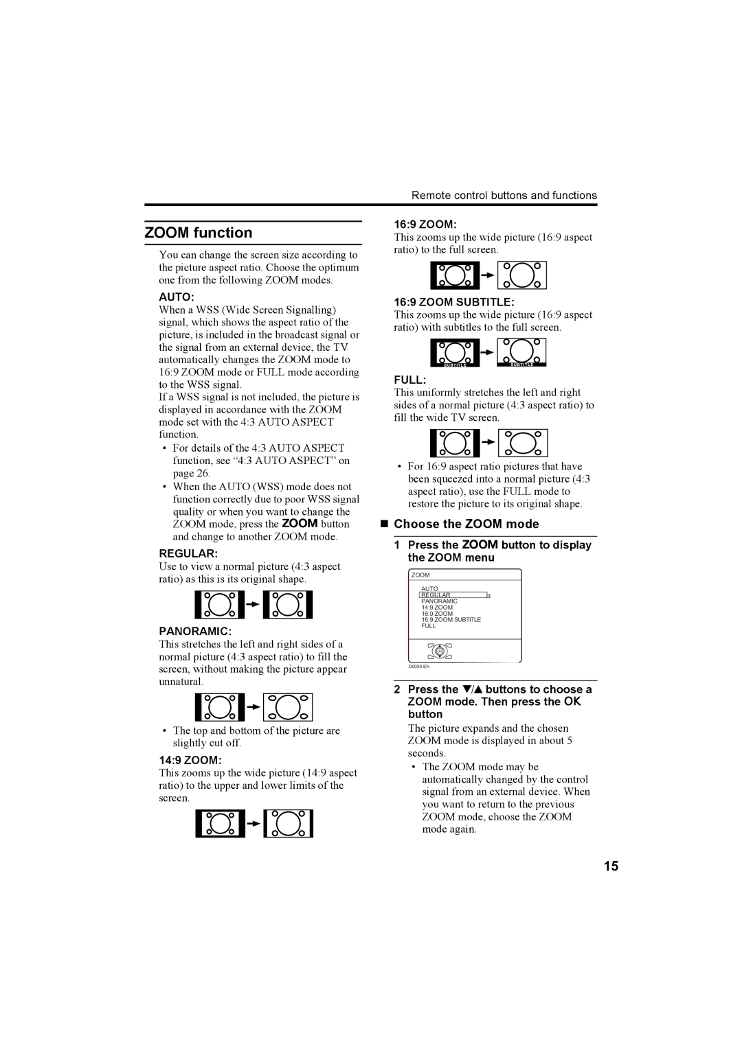 JVC HV-32P37SUE, HV-28P37SUE manual Zoom function, Press the c button to display the Zoom menu 