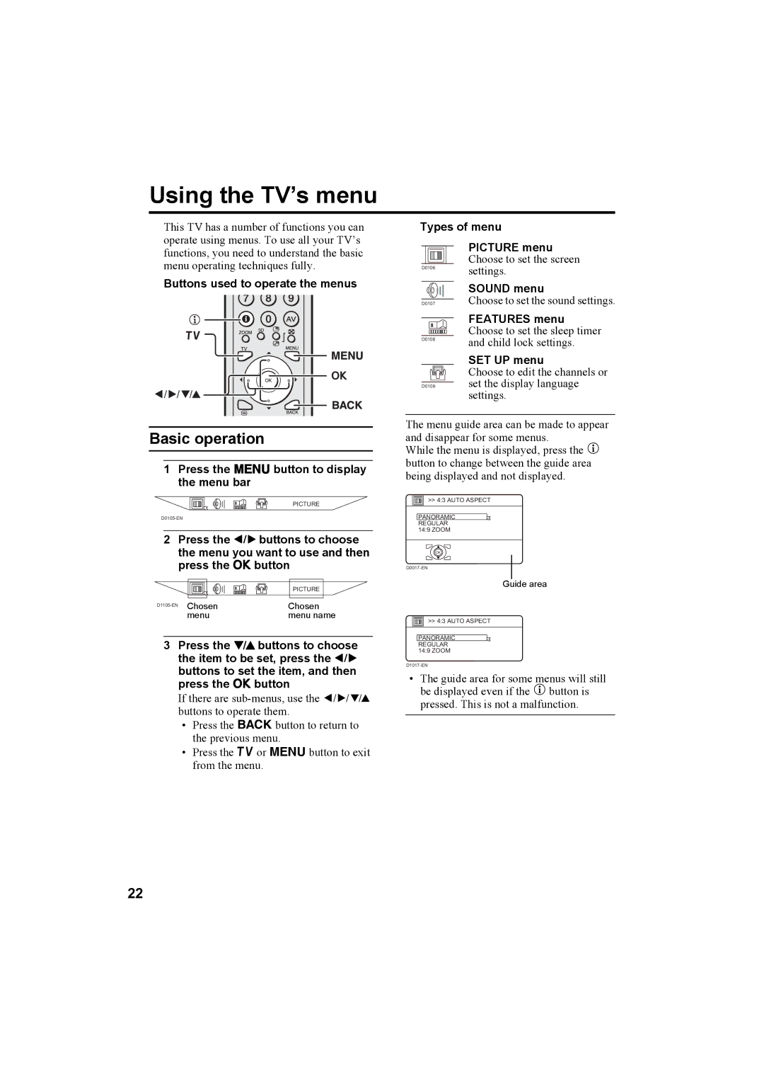 JVC HV-32P37SUE, HV-28P37SUE manual Using the TV’s menu 