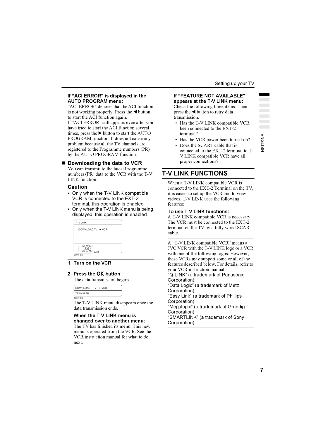 JVC HV-32P37SUE, HV-28P37SUE manual Link Functions, „ Downloading the data to VCR, Turn on the VCR Press the a button 