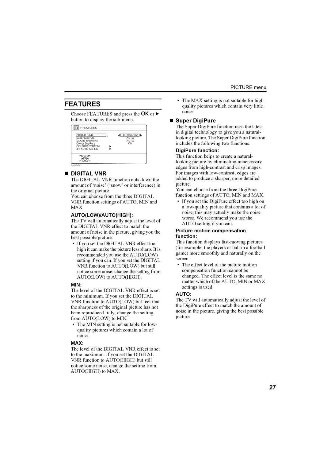 JVC HV-36P38SUE, HV-32P37SUE, HV-28P37SUE manual Features 