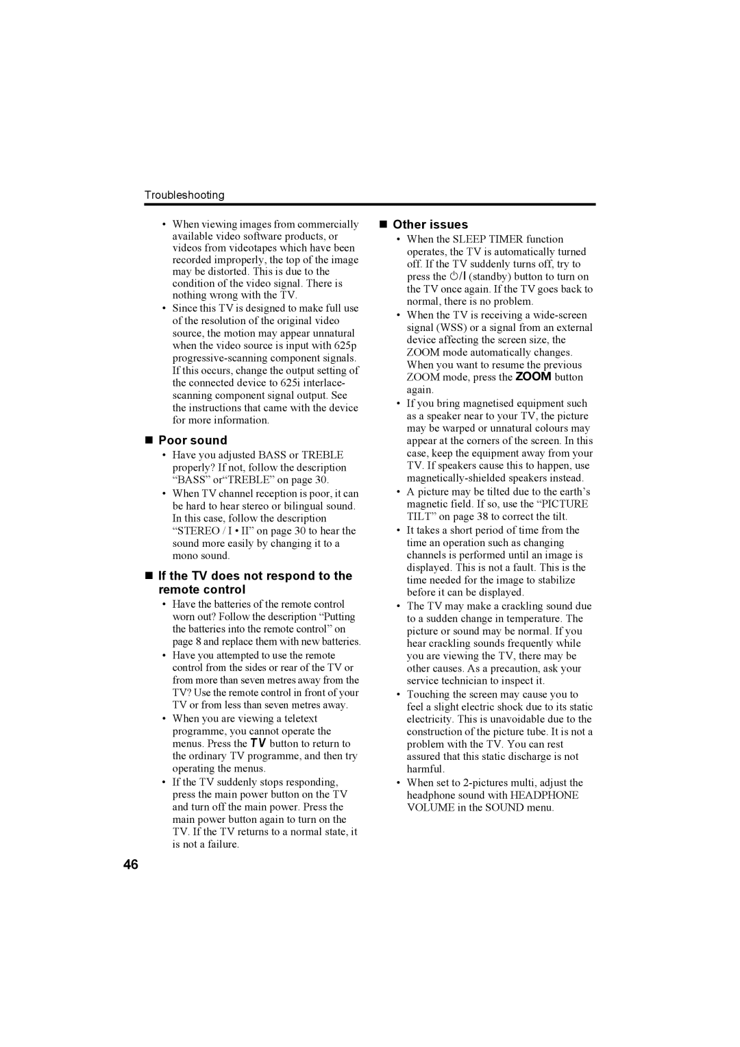 JVC HV-36P38SUE, HV-32P37SUE, HV-28P37SUE manual „ If the TV does not respond to the remote control, „ Other issues 