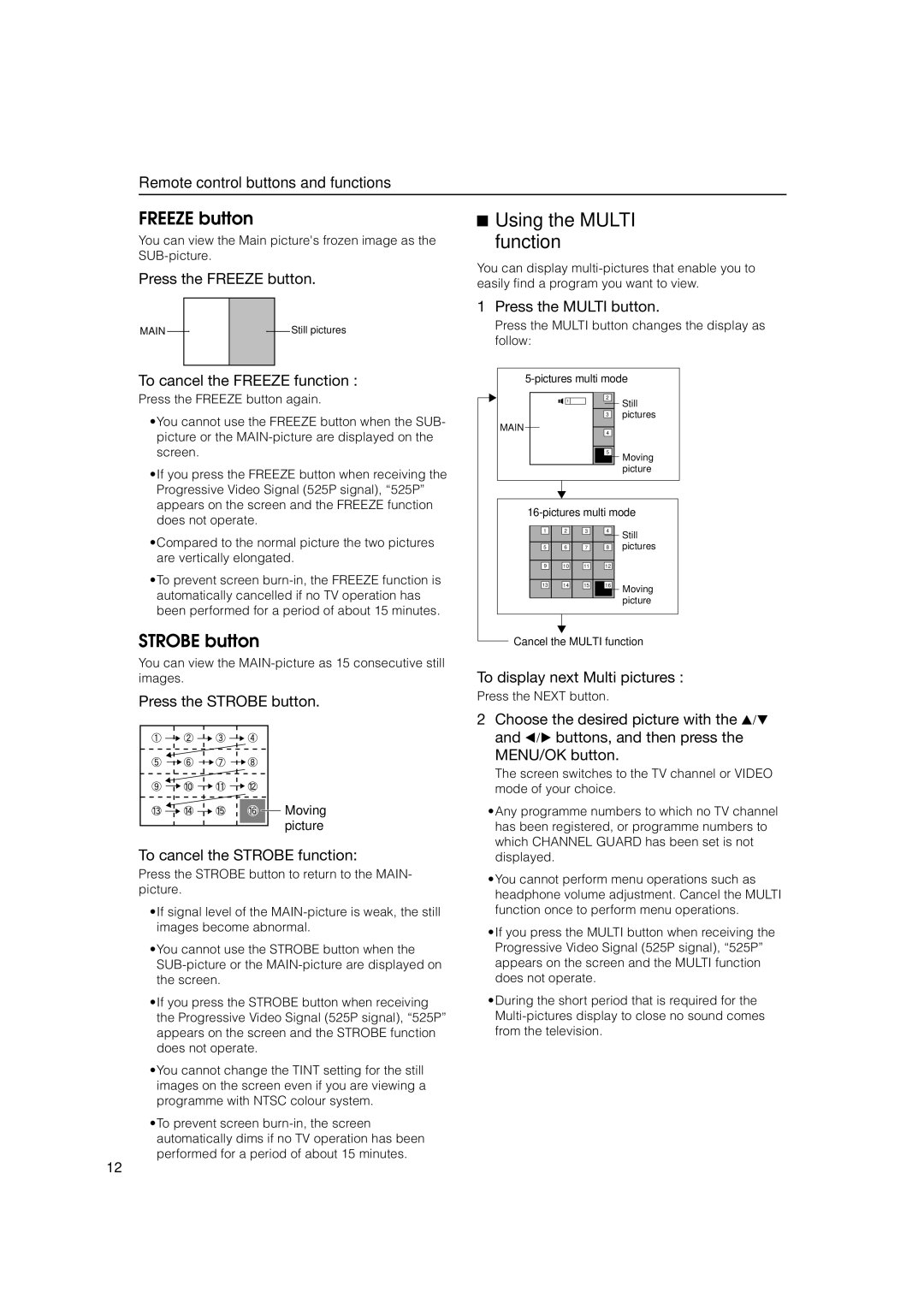 JVC HV-53PRO specifications Using the Multi function, Freeze button, Strobe button 