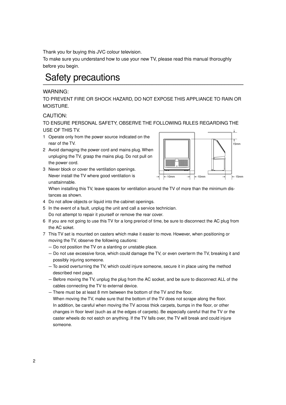 JVC HV-53PRO specifications Safety precautions 