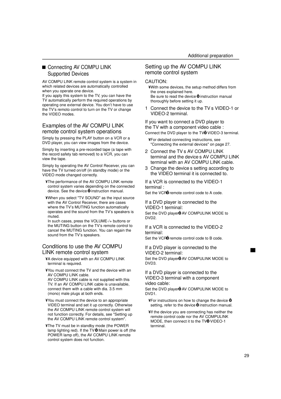 JVC HV-53PRO Conditions to use the AV Compu Link remote control system, Setting up the AV Compu Link remote control system 