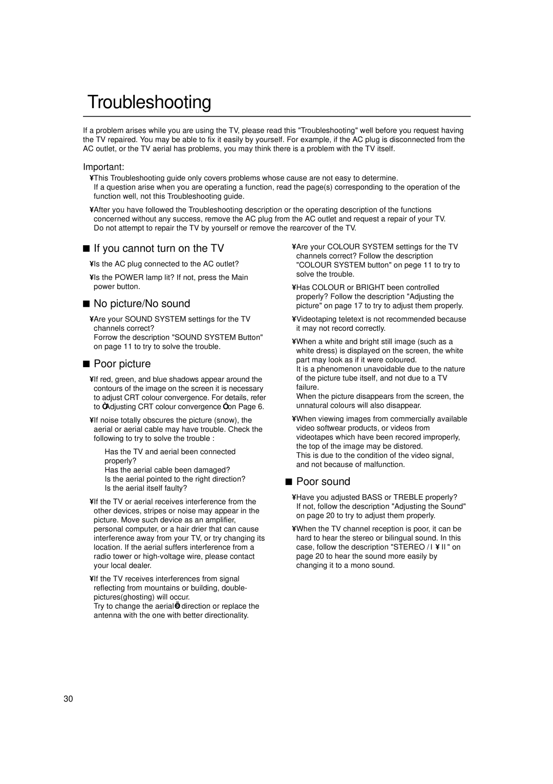 JVC HV-53PRO specifications Troubleshooting, If you cannot turn on the TV 