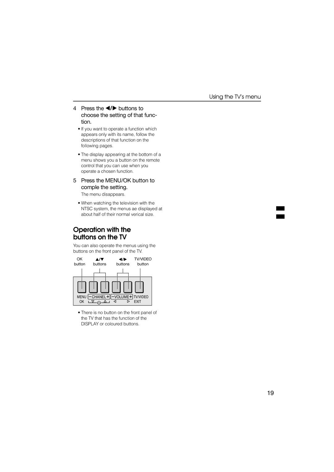 JVC HV-L29PRO, HV-L34PRO manual Operation with the buttons on the TV, Press the MENU/OK button to comple the setting 