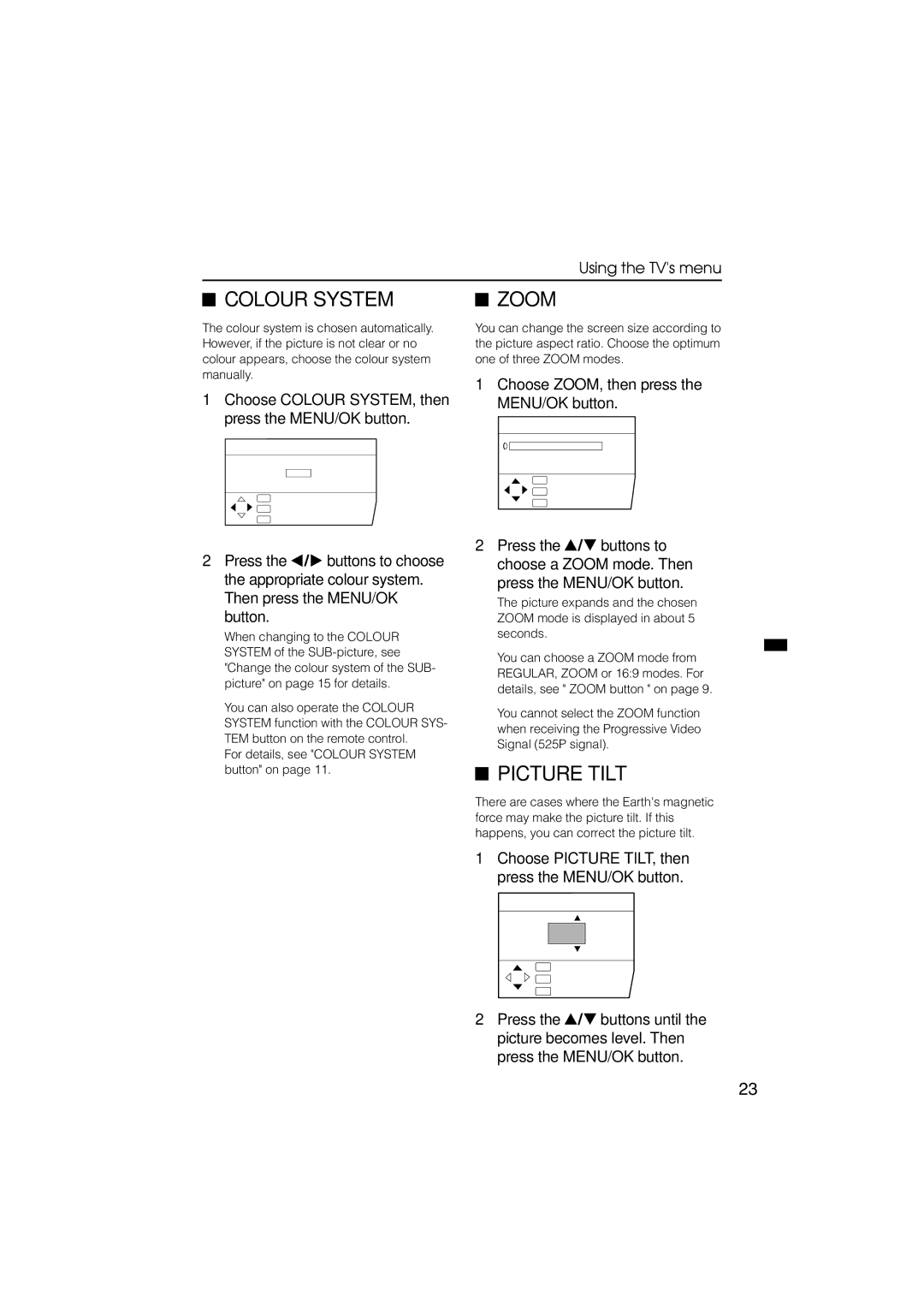 JVC HV-L29PRO, HV-L34PRO manual Colour System, Zoom, Picture Tilt 