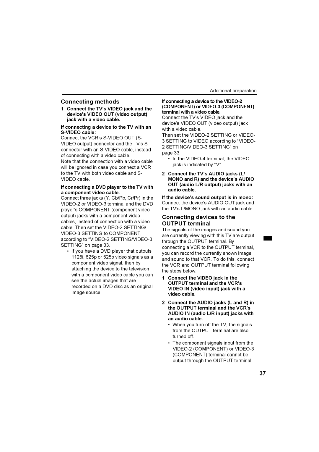 JVC HV-Z29V1, HV-Z34L1, HV-Z34L1, HV-Z29L1 specifications Connecting methods, Connecting devices to the Output terminal 