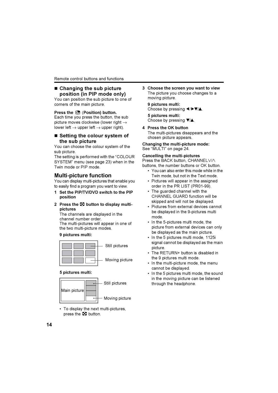 JVC HV-Z34L1, HV-Z29L1, HV-Z29V1, HV-Z34L1 specifications Multi-picture function 