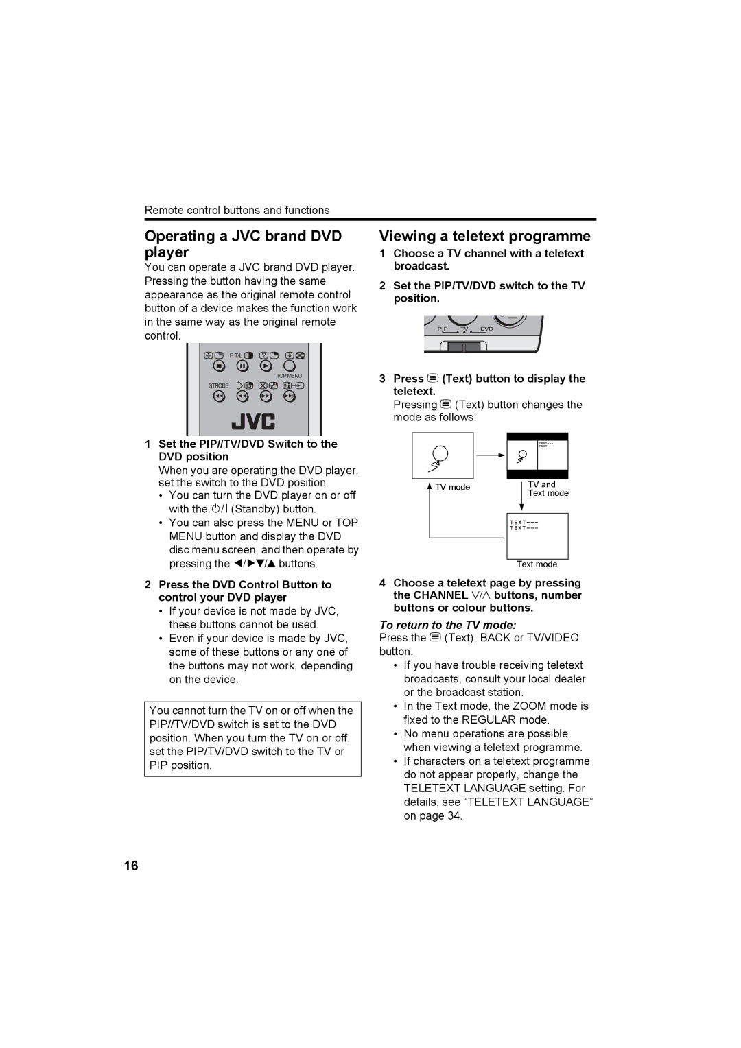 JVC HV-Z34L1, HV-Z29L1, HV-Z29V1, HV-Z34L1 specifications Operating a JVC brand DVD player 