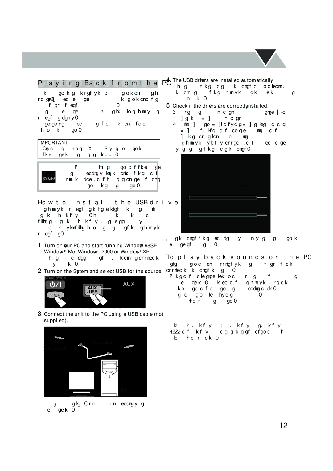 JVC HX-C6, SP-HXC6, CA-HXC6 Playing Back from the PC, How to install the USB drivers, To play back sounds on the PC, Usb 