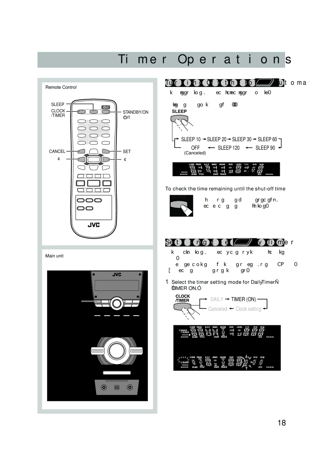 JVC HX-C6 Timer Operations, Setting the Daily Timer Remote, OFF Sleep, To check the time remaining until the shut-off time 