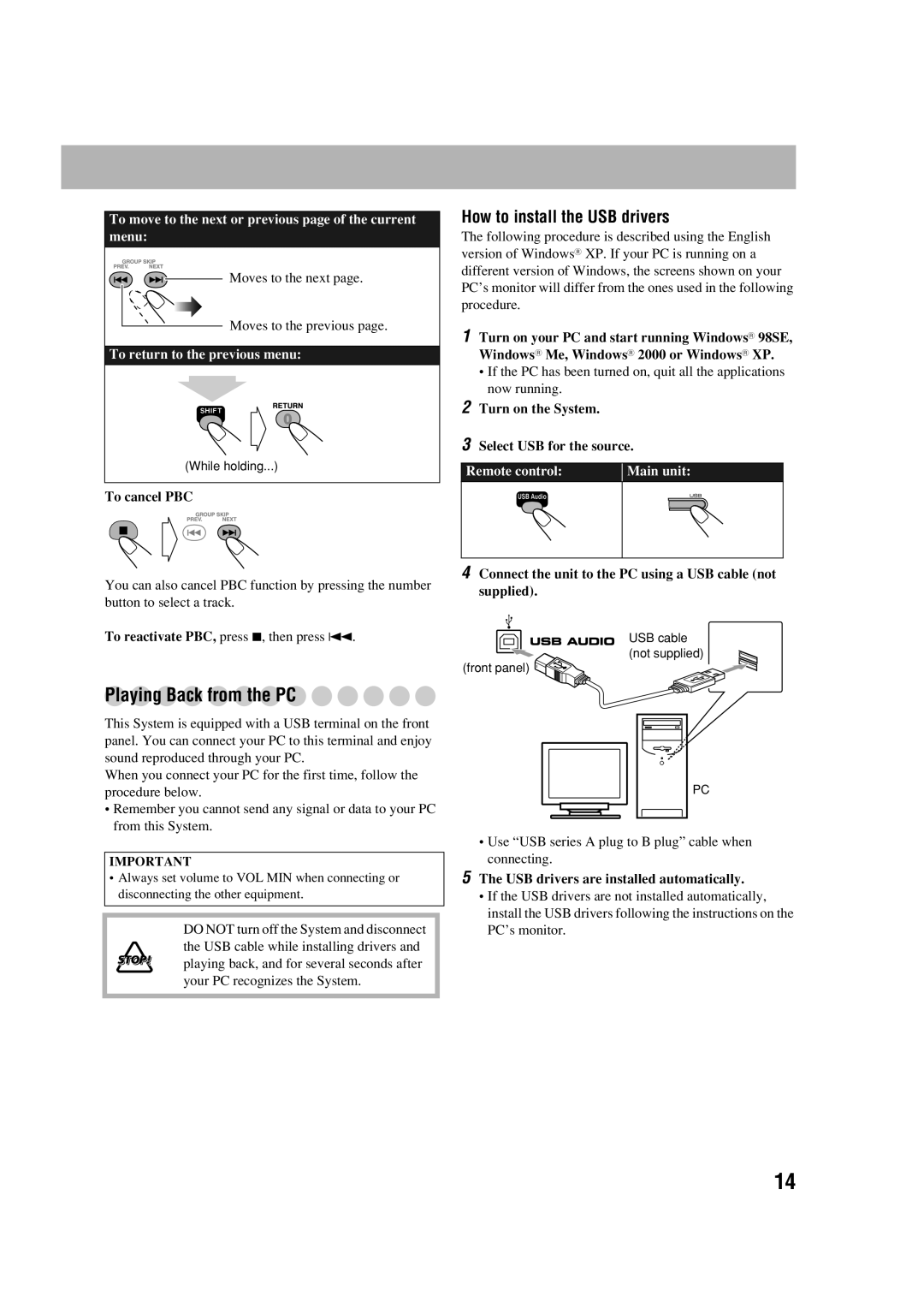 JVC HX-D77 manual Playing Back from the PC, How to install the USB drivers 