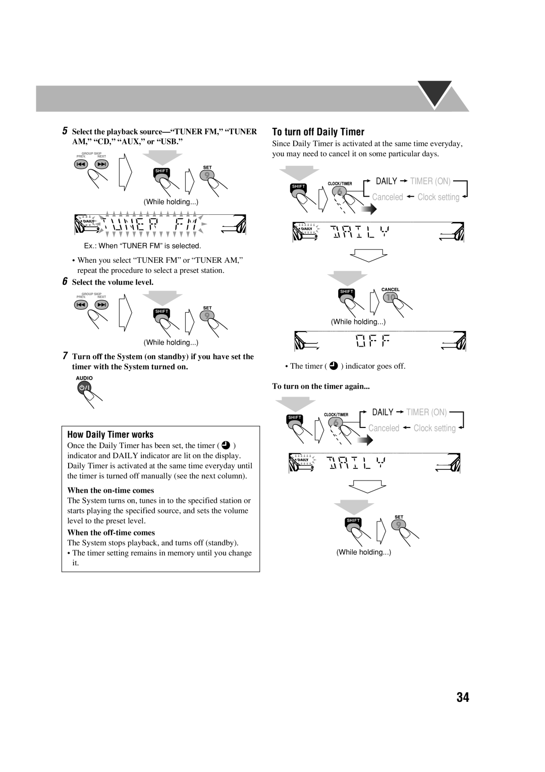 JVC HX-D77 manual To turn off Daily Timer, How Daily Timer works 