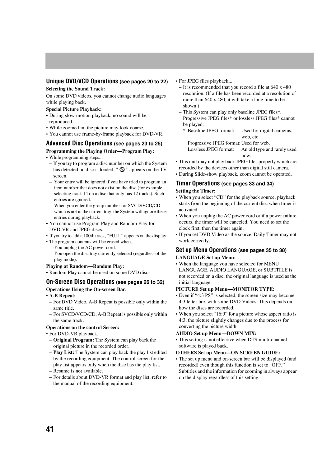 JVC HX-D77 manual Set up Menu Operations see pages 35 to, Unique DVD/VCD Operations see pages 20 to 